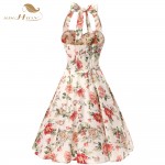 SISHION 100% Cotton Halter Rockabilly Summer 50s 60s Retro Vintage Dresses Floral Print Swing Housewife Elegant Dress VD0077