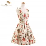 SISHION 100% Cotton Halter Rockabilly Summer 50s 60s Retro Vintage Dresses Floral Print Swing Housewife Elegant Dress VD0077