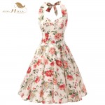 SISHION 100% Cotton Halter Rockabilly Summer 50s 60s Retro Vintage Dresses Floral Print Swing Housewife Elegant Dress VD0077
