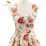 SISHION 100% Cotton Halter Rockabilly Summer 50s 60s Retro Vintage Dresses Floral Print Swing Housewife Elegant Dress VD0077