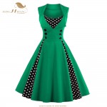 SISHION 2017 New 50s 60s Retro Vintage Dress Audrey Hepburn Sleeveless Spring Summer Patchwork Plus Size Red Women Dress VD0424
