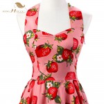 SISHION 2017 Summer Women Dress Halter VD0223 Plus Size vestidos Pink Sexy Strawberry Print 50s Swing Rockabilly Vintage Dress