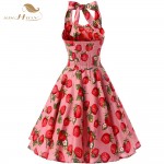 SISHION 2017 Summer Women Dress Halter VD0223 Plus Size vestidos Pink Sexy Strawberry Print 50s Swing Rockabilly Vintage Dress