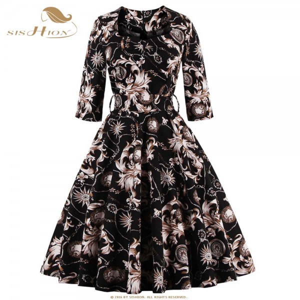 SISHION Floral Print Women Dress 2017 Half Sleeve Retro Swing Vintage S-4XL Plus Size Spring Summer Dress Tunic Vestidos VD0416