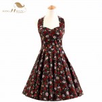 SISHION Halter 50s Floral Dress Retro Plus Size Women Audrey Hepburn Elegant Vintage 50s Rockabilly Dress Vestidos VD0073