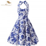 SISHION Halter 50s Floral Dress Retro Plus Size Women Audrey Hepburn Elegant Vintage 50s Rockabilly Dress Vestidos VD0073