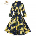 SISHION Lemon Print Women Dress S-4XL Plus Size 3/4 Sleeve Retro Swing Vintage Dress 50s 60s Party Winter Autumn Dresses VD0398