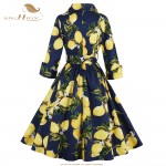 SISHION Lemon Print Women Dress S-4XL Plus Size 3/4 Sleeve Retro Swing Vintage Dress 50s 60s Party Winter Autumn Dresses VD0398