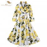 SISHION Lemon Print Women Dress S-4XL Plus Size 3/4 Sleeve Retro Swing Vintage Dress 50s 60s Party Winter Autumn Dresses VD0398