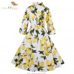 SISHION Lemon Print Women Dress S-4XL Plus Size 3/4 Sleeve Retro Swing Vintage Dress 50s 60s Party Winter Autumn Dresses VD0398