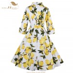 SISHION Lemon Print Women Dress S-4XL Plus Size 3/4 Sleeve Retro Swing Vintage Dress 50s 60s Party Winter Autumn Dresses VD0398