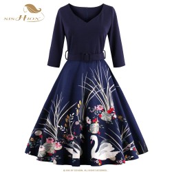 SISHION New Women Dress 2017 Half Sleeve Print Plus Size Swing Vintage Dress Wine Red Navy Blue Elegant Black Dresses VD0423