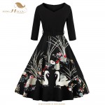 SISHION New Women Dress 2017 Half Sleeve Print Plus Size Swing Vintage Dress Wine Red Navy Blue Elegant Black Dresses VD0423