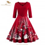 SISHION New Women Dress 2017 Half Sleeve Print Plus Size Swing Vintage Dress Wine Red Navy Blue Elegant Black Dresses VD0423