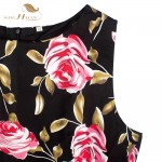 SISHION Plus Size Summer Dress S-XXL Women Sleeveless Black Floral Print Swing Retro Vintage Rockabilly Dress Party Gown 487