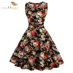 SISHION Print Floral Dress Women Ladies Plus Size Flower Pattern Rockabilly 50s Vintage Dresses Club Sexy 60s Party Dress 0276B