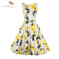 SISHION S-XXL Plus Size Women Fruit Lemon Dress Tunic Vestidos Retro Vintage 50s Rockabilly Floral Swing Summer Dresses Elegant