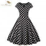 SISHION Summer Dress S-4XL Plus Size Women Cap Sleeve Blue White Black Polka Dot Floral Print Retro Swing Vintage Dress VD0414