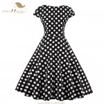 SISHION Summer Dress S-4XL Plus Size Women Cap Sleeve Blue White Black Polka Dot Floral Print Retro Swing Vintage Dress VD0414