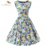 SISHION Women Floral Summer Dresses Sleeveless Retro 50s Plus Size Vintage Mint Green Casual Rockabilly Dress Tunic Vestidos 110