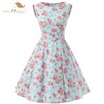 SISHION Women Floral Summer Dresses Sleeveless Retro 50s Plus Size Vintage Mint Green Casual Rockabilly Dress Tunic Vestidos 110
