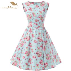 SISHION Women Floral Summer Dresses Sleeveless Retro 50s Plus Size Vintage Mint Green Casual Rockabilly Dress Tunic Vestidos 110