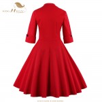 SISHION Women Red Dresses Patchwork Polka Dot Half Sleeve Dress Plus Size 50s 60s Big Swing Vintage Dress