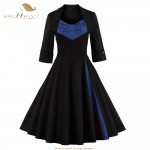 SISHION Women Red Dresses Patchwork Polka Dot Half Sleeve Dress Plus Size 50s 60s Big Swing Vintage Dress
