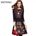 SMTHMA HIGH QUALITY Newest Fashion 2017 Runway Designer Dress Women's  Luxury Embroidery Colorful  Dress
