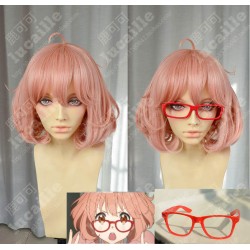 SUNCOS kyokai no kanata Kuriyama Mirai high temperature wire 30cm  pink short cosplay wig anime red glasses free shipping+Cap