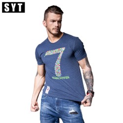 SYT 2017 Men T-shirt New Print  T-Shirt Mens Short Sleeve T-shirt Color Big Seven Print  Cotton T Shirt Male V7S1T021