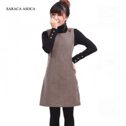 Sale Autumn Winter Sleeveless O-neck Tank Base Dress Warm For Girls Fashion Brief Button Plaid Vest Dress Female
