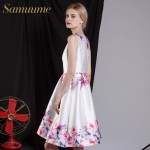 Samuume Elegant Floral Print Tank Party Dresses Women 2017 New O-Neck Sleeveless High Waist Pleated Midi Dress Vestidos A1611033