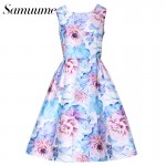 Samuume Elegant Floral Print Tank Party Dresses Women 2017 New O-Neck Sleeveless High Waist Pleated Midi Dress Vestidos A1611033