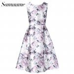 Samuume Elegant Floral Print Tank Party Dresses Women 2017 New O-Neck Sleeveless High Waist Pleated Midi Dress Vestidos A1611033