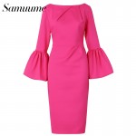 Samuume High Class Sexy Office Lady Temperament Flare Sleeve Round Neck Dress Women 2018 Bodycon Pencil Dress Vestidos A1609031