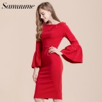 Samuume High Class Sexy Office Lady Temperament Flare Sleeve Round Neck Dress Women 2018 Bodycon Pencil Dress Vestidos A1609031