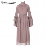 Samuume High Class Turtleneck Chiffon Princess Dresses Women 2017 Long Petal Sleeve Back Transparent Sexy Dress Vestido A1610059