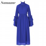 Samuume High Class Turtleneck Chiffon Princess Dresses Women 2017 Long Petal Sleeve Back Transparent Sexy Dress Vestido A1610059