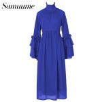 Samuume High Class Turtleneck Chiffon Princess Dresses Women 2017 Long Petal Sleeve Back Transparent Sexy Dress Vestido A1610059