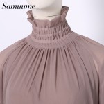 Samuume High Class Turtleneck Chiffon Princess Dresses Women 2017 Long Petal Sleeve Back Transparent Sexy Dress Vestido A1610059