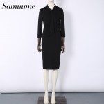 Samuume Office Lady Solid Sheath Three Quarter Women Dress 2017 Bow High Waist Work Wear Bodycon Pencil Dress Vestidos B1602058