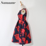 Samuume Vintage Rose Floral Print Embroidery Tank Dress Women 2017 New O-Neck High Waist Pleated Midi Dresses Vestidos A1604038