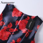 Samuume Vintage Rose Floral Print Embroidery Tank Dress Women 2017 New O-Neck High Waist Pleated Midi Dresses Vestidos A1604038