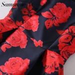 Samuume Vintage Rose Floral Print Embroidery Tank Dress Women 2017 New O-Neck High Waist Pleated Midi Dresses Vestidos A1604038