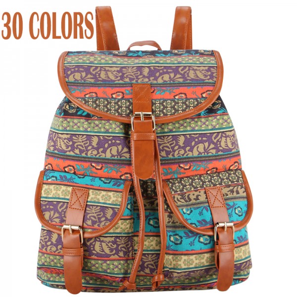 Sansarya 30 Colors Female Vintage Rucksack Printing Canvas Women Backpack Bohemian Grils School Bag Sac a Dos Drawstring Bag