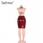 Sedrinuo Summer Fashion Women Party Dress 2 Pieces Set Halter V neck Strapless Bodycon Sexy Club Dresses Tight Slim Mini Dress