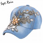 [Sept.Rain] The most 2017 New Fashion Adjustable Women Diamond Flower Baseball Cap Summer Style Lady Jeans Hats
