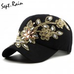 [Sept.Rain] The most 2017 New Fashion Adjustable Women Diamond Flower Baseball Cap Summer Style Lady Jeans Hats