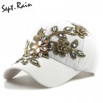 [Sept.Rain] The most 2017 New Fashion Adjustable Women Diamond Flower Baseball Cap Summer Style Lady Jeans Hats